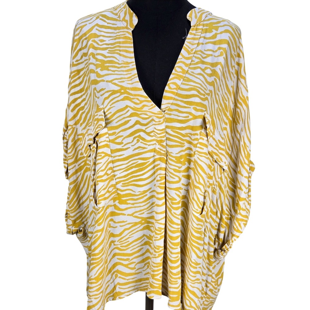 Women's Maeve Anthropologie 3X Yellow Zebra Print Tunic Dolman Sleeve Blouse